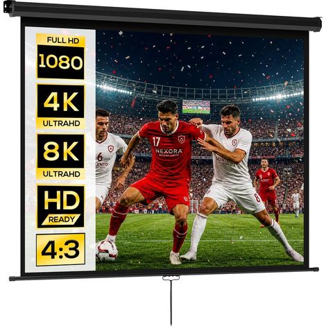 Écran de projection de 84 pouces, écran vidéoprojecteur, 4:3 4K HD, fixation mur ou plafond, 181l x 8P x 138H cm, noir (1/5)