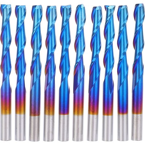 10 Stück Fräser, 2-schneidiger Spiralfräser mit flachem Kopf, blau beschichtet, Wolframstahl, 3,175 x 20 mm (1/5)