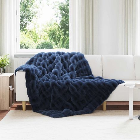 Rutschfeste Decke aus Kunstkaninchenfell Olite Marineblau