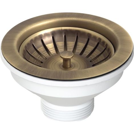 Bonde bouchon panier évier acier d114 x 54 mm sans trop plein laiton antique 1 1/2 L.B