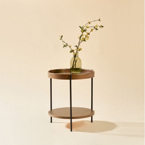 Set 2 tavolini rotondi 2 livelli legno noce OKMYHOME (1/5)