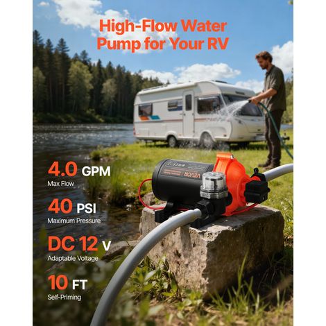 Pompe à Eau à Membrane Auto-amorçante 12 V CC 15,1 L/min Pression 2,7 bar 3 Chambres, avec Pressostat, Pompe à Eau pour Camping-car, Lavage de Voitures, Bateaux, Irrigation Agricole, Jardin (1/5)