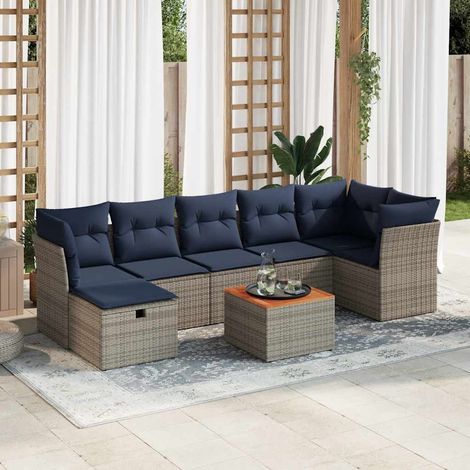 vidaXL Salon de jardin 8 pcs avec coussins gris résine tressée (1/5)