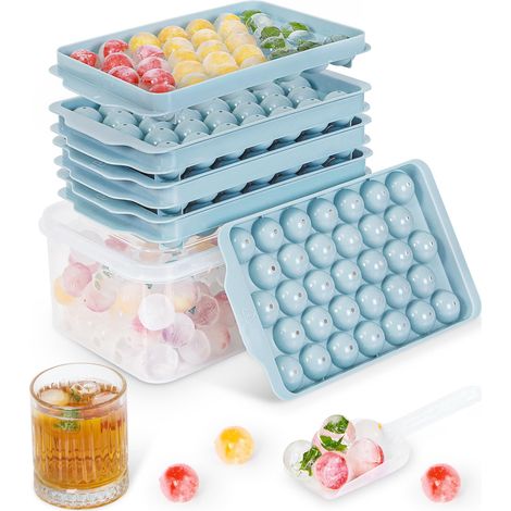 Moule À Glaces Ronde - 33 Compartiments - Boîte Hermetique Avec Couvercle - Bac À Glace Empilable - 3 Niveaux + Racleur À Glace - Bleu Nordique (1/5)