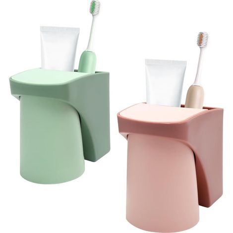 Porte-Brosses à Dents 2 Pièces sans Perçage Porte-Brosse à Dents avec Tasse Magnétique Gobelet Brosse à Dent pour Enfants, Support Brosse a Dent Murale pour Familles, Couples Tasse (1/5)