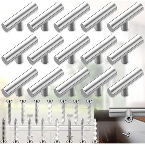 Maniglie a T per cassetti di mobili - acciaio inox - 15 pezzi per confezione (1/2)