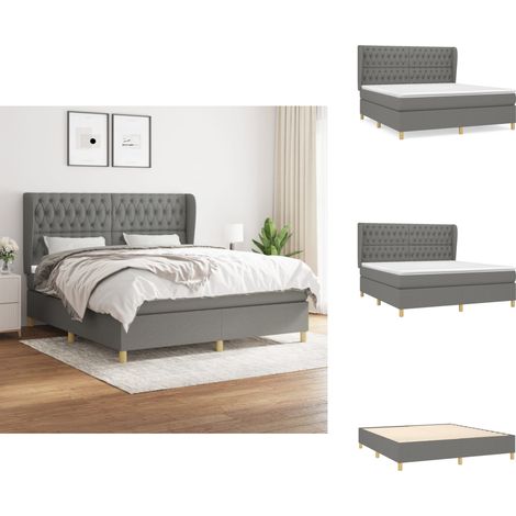 Sommier à lattes de lit avec matelas Gris foncé 180x200cm Tissu - Lit Double - Lit Tapissier - Literie - Matelas À Ressorts Ensachés - Tête De Lit Ajustable (1/5)