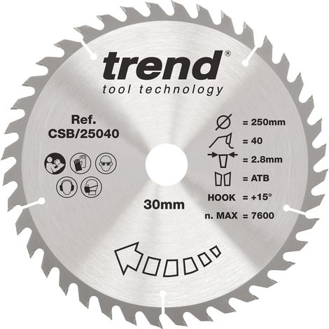 Lame de scie circulaire 250 mm, 30 mm alésage, 40 dents TCT (1/5)