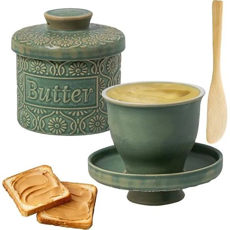Beurrier Ceramique Beurrier Porcelaine Pour Beurre Frais Et Tartinable, Beurrier À Eau En Céramique Avec Couvercle, Boîte À Beurre (1/5)