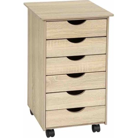 Armoire de Bureau Bois clair. Sur roulettes. 6 Tiroirs, 65 cm de haut
