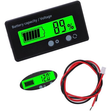 Misuratore di carica della batteria CC, voltmetro e monitor di capacità della batteria, indicatore di batteria al piombo, display LCD da 12V 24V 36V 48V CC (luce verde) (1/5)