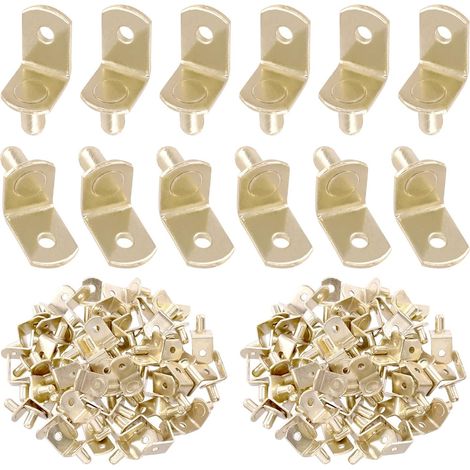 Bardusch-Lot de 60 broches d'étagère en L de 6 mm avec trou en acier plaqué or pour trous d'étagère sur bibliothèque, armoires et centres de divertissement (1/5)