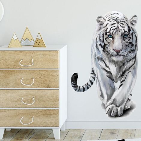 Autocollant mural 3D tigre blanc, animal sauvage, décoration maison, 1 pc