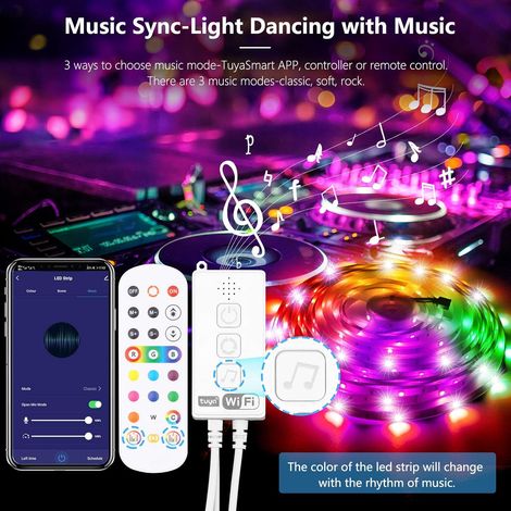 Bande LED RGB de 15 m, 12 V, compatible BCC, contrôle via application, télécommande infrarouge et contrôleur Bai, 16 millions de couleurs, mode minuterie (1/4)