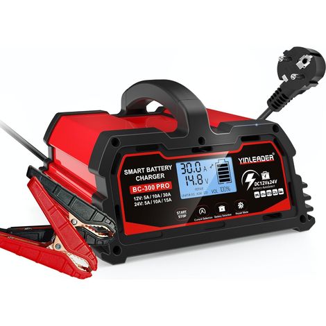 Chargeur de Batterie de Voiture 30A 12V/24V Chargeur avec Écran LCD mainteneur de Batterie pour AGM, Moto, 12V LiFePO4 (1/5)
