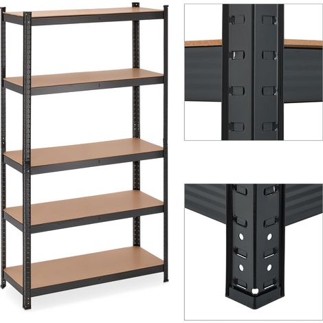 Étagère à Charge Lourde, 5 Niveaux, HxLxP 180x100x30 cm, supporte Jusqu’à 1 250kg, métal, Cave, Garage, Noir (1/5)
