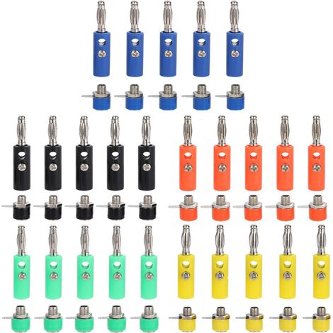 Kit de 50 conectores tipo banana de 4 mm de primera calidad: 25 conectores tipo banana + 25 conectores tipo banana (5 colores)
