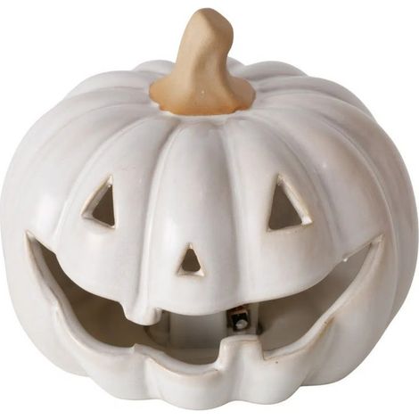 Lanterna a LED a forma di zucca, in porcellana bianca, decorativa per Halloween e l'autunno. (1/4)