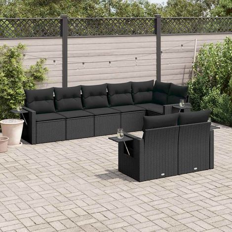 vidaXL Salon de jardin 8 pcs avec coussins noir résine tressée (1/5)