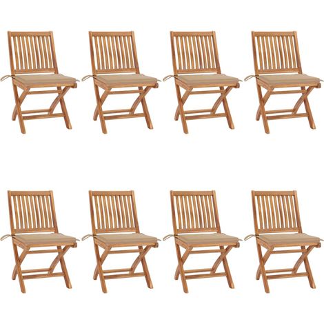 8 pcs Chaises pliables de jardin avec coussins Siège de Terrasse Chaises pliantes d'extérieur Teck solide DHNET3439153 (1/5)