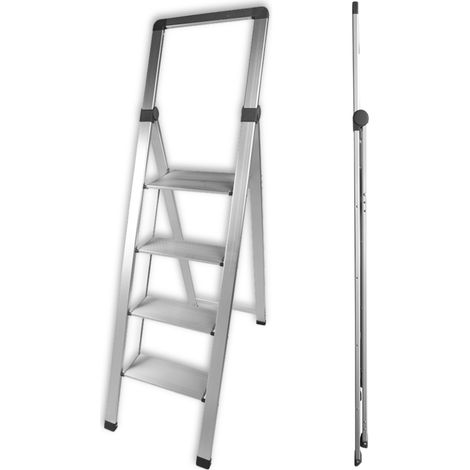 Facilitys – Escabeau pliable en aluminium 4 marches – Charge max 150 kg – Large marches striées – Antidérapant pour sécurité optimale