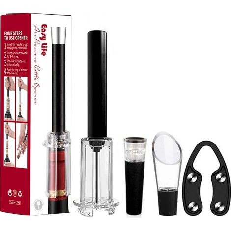 Set di 4 bottiglia apriscatole - Apribottiglie pneumatici - cavatappi Apribottiglie cavatappi-vino - Apribottiglie - Lega di alluminio - Nero (1/5)