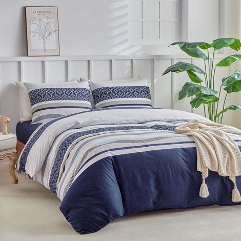 Ensemble de literie 4 pièces King-Size bleu foncé microfibre avec drap-housse