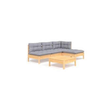Salon de jardin 5 pcs avec coussins gris bois de pin (1/5)
