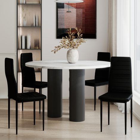 Chaise rembourrée à pieds métalliques, style scandinave pour cuisine, salon et bureau, Noir, lot de 4 pièces