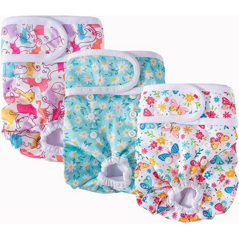 Pañales para perras, Pañales reutilizables, adecuados para perras con una cintura de 35-60 cm, paquete de 3, permeables y ajustables (1/5)