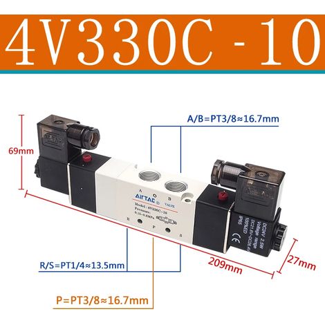 (4V330C-10-DC24V) Électrovanne pneumatique de qualité supérieure, commande directionnelle, vanne magnétique (1/5)