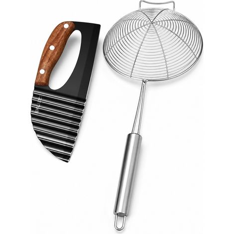 Couteau Ondulé pour Pommes de Terre en Acier Inoxydable avec Écumoire de Friture (1/5)