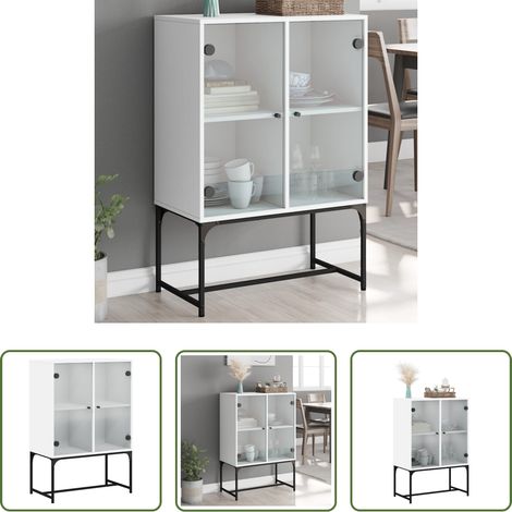 Rangement - Armoire latérale avec portes en verre blanc 69x37x100 cm (1/5)