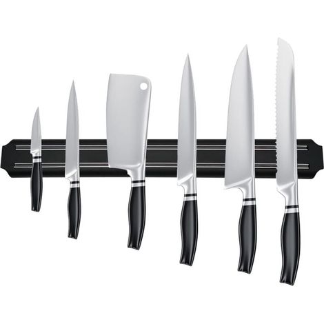Portacuchillos magnético, barra magnética para cuchillos, portacuchillos magnético de cocina de acero inoxidable negro, soporte magnético para barra de cuchillos para la cocina (38 cm) (1/4)