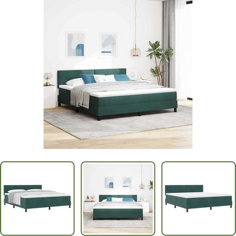 vidaXL Lit en bois - Lit à ressorts avec matelas Vert foncé 180 x 200 cm Velours (1/5)