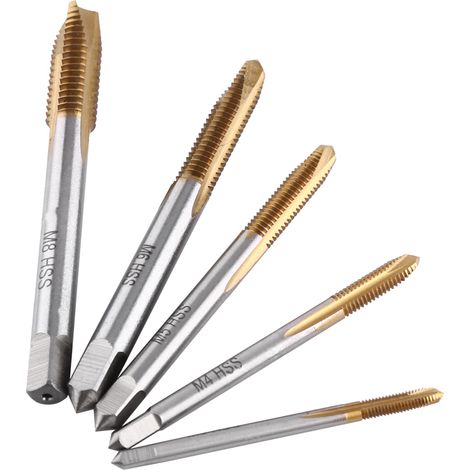 Kit de 5 tarauds HSS revêtus de titane, filetage M3 M4 M5 M6 M8, éjection des copeaux vers l'avant (1/5)