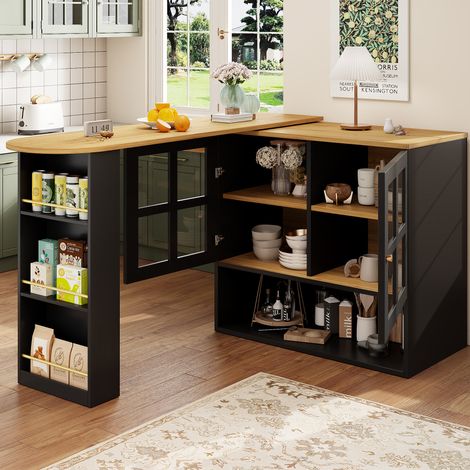 360° drehbares Buffet, eleganter Design-Stehtisch, mehrteilig, Snack-Regal, 5-stöckig, Glas, schwarz