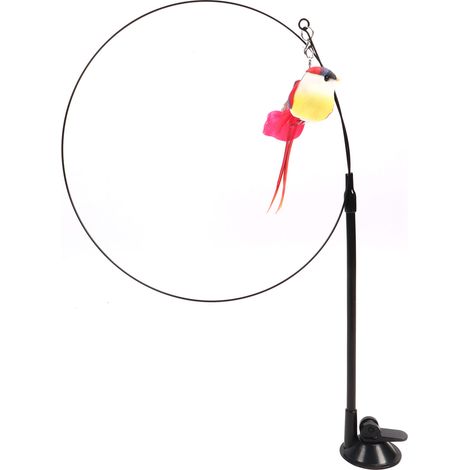 Baguette à plumes pour chat, jouet interactif et amusant avec ventouse, rouge, pour l'intérieur. (1/5)