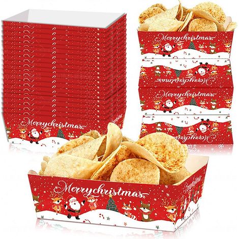 Plateaux de Noël en paquet de 20, très populaires, pour les fêtes de fin d'année. Plateaux en papier jetables. (1/5)