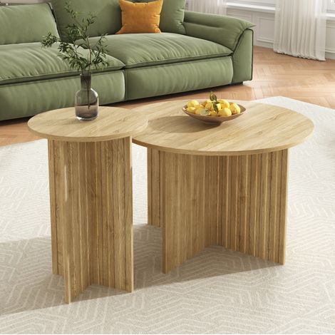 Tavolini bassi a incastro 76x76x50 cm in legno naturale salvaspazio FloraGrace (1/5)