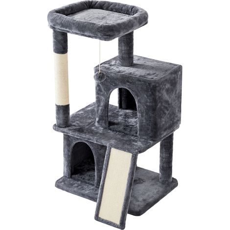 Homevive Árbol rascador para Gatos de 106 cm de Altura, con 2 Casitas y Pelota de Juego, Color Gris Oscuro (1/5)