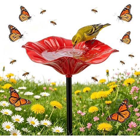 Abreuvoir à oiseaux résistant à l'hiver - Piquet de jardin en métal - Fleurs - Piquet de jardin abreuvoir à oiseaux - Abreuvoir à abeilles fleur - Pour jardin, mangeoire à oiseaux - Figurines de (1/5)