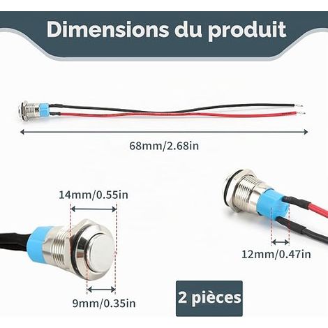 12mm 12V/24V Prewired 3-220V AC/DC Push Button Switch Momentary Push Button Switch for Electronics Auto PC Projects DIY Temporary Control Mini Push Button (1/4)