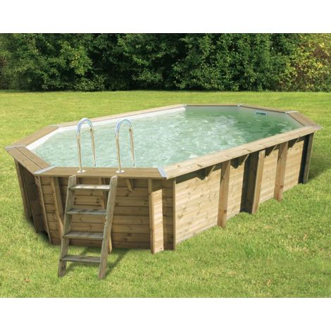 Ubbink – Piscine bois hors sol 355x490 – H130cm – Structure bois traité anti-UV – Installation hors-sol, semi-enterrée ou enterrée