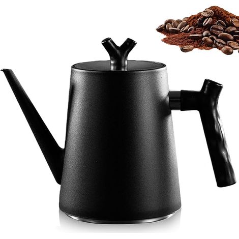 Teekanne aus Edelstahl mit Siebeinsatz, 1,5 l, mit hitzebeständigem Griff, für Tee, Kaffee, alle Herdarten, für Zuhause und Büro (schwarz) (1/5)