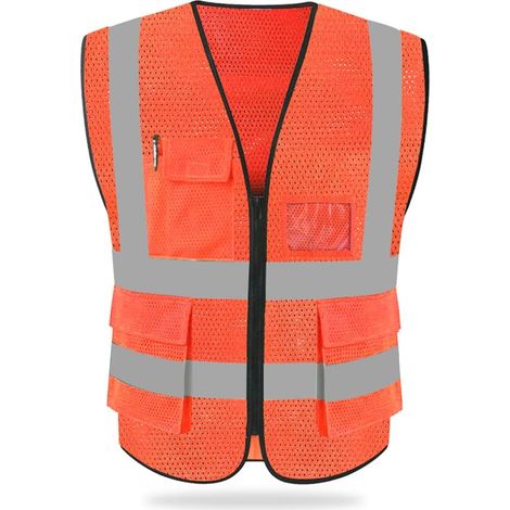 Chaleco reflectante de seguridad de malla de alta visibilidad de 2 piezas con bolsillos y cremallera, compatible con ANSI/ISEA (1/5)
