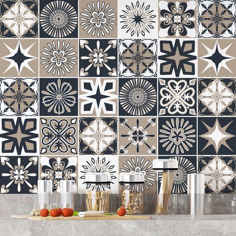 Stickers carrelage - Motif carreaux de ciment - 36 Stickers 20x20 cm - Adhésif MAT (1/3)