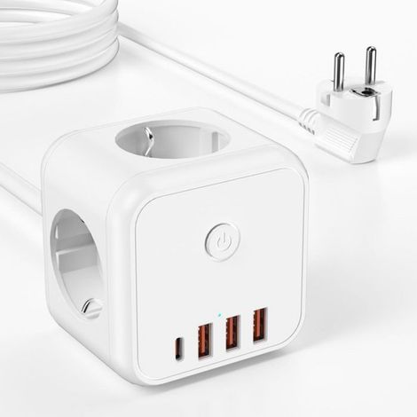 Multiprise Murale 7 en 1 - - 3 Prises AC - 4 Ports USB - 4000W 16A - Interrupteur Inclus (1/5)