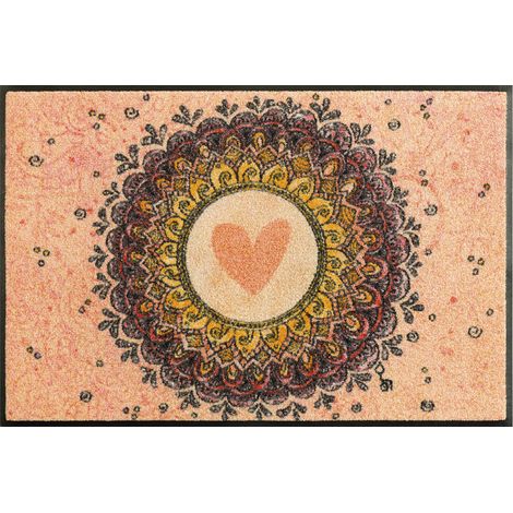 FLOORNOVO Schmutzfangmatte Trend Design - 75 cm x 50 cm - Herzring - waschbare Fußmatte Innen und übderdachte Außenbereiche (1/3)