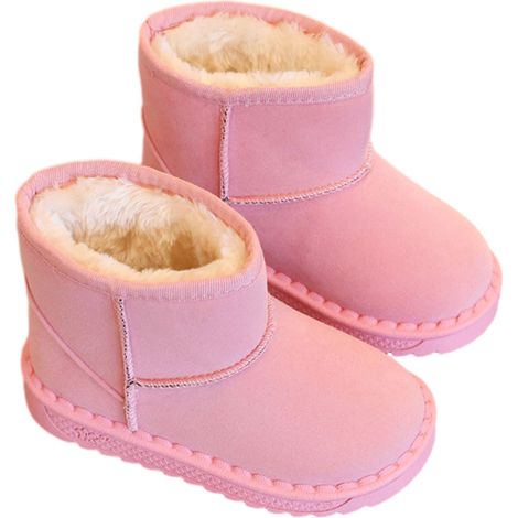 1 paire bottes de neige enfants, doublure fausse fourrure, semelle antidérapante, 15,5 cm, noir/gris/rose/marron (1/5)